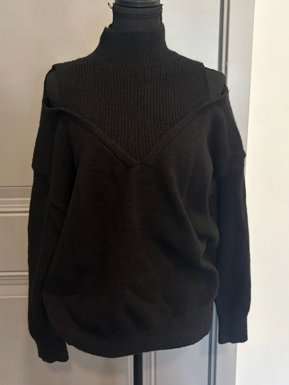 Black Cold-Shoulder Turtleneck Sweater - Women's Cozy Knit